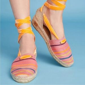 Women’s Striped Espadrille Flats with Ankle Wrap